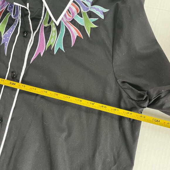 Bob Mackie Sz L Wearable Art Shirt Womens Black Embroidered Western Button Up - Picture 8 of 9